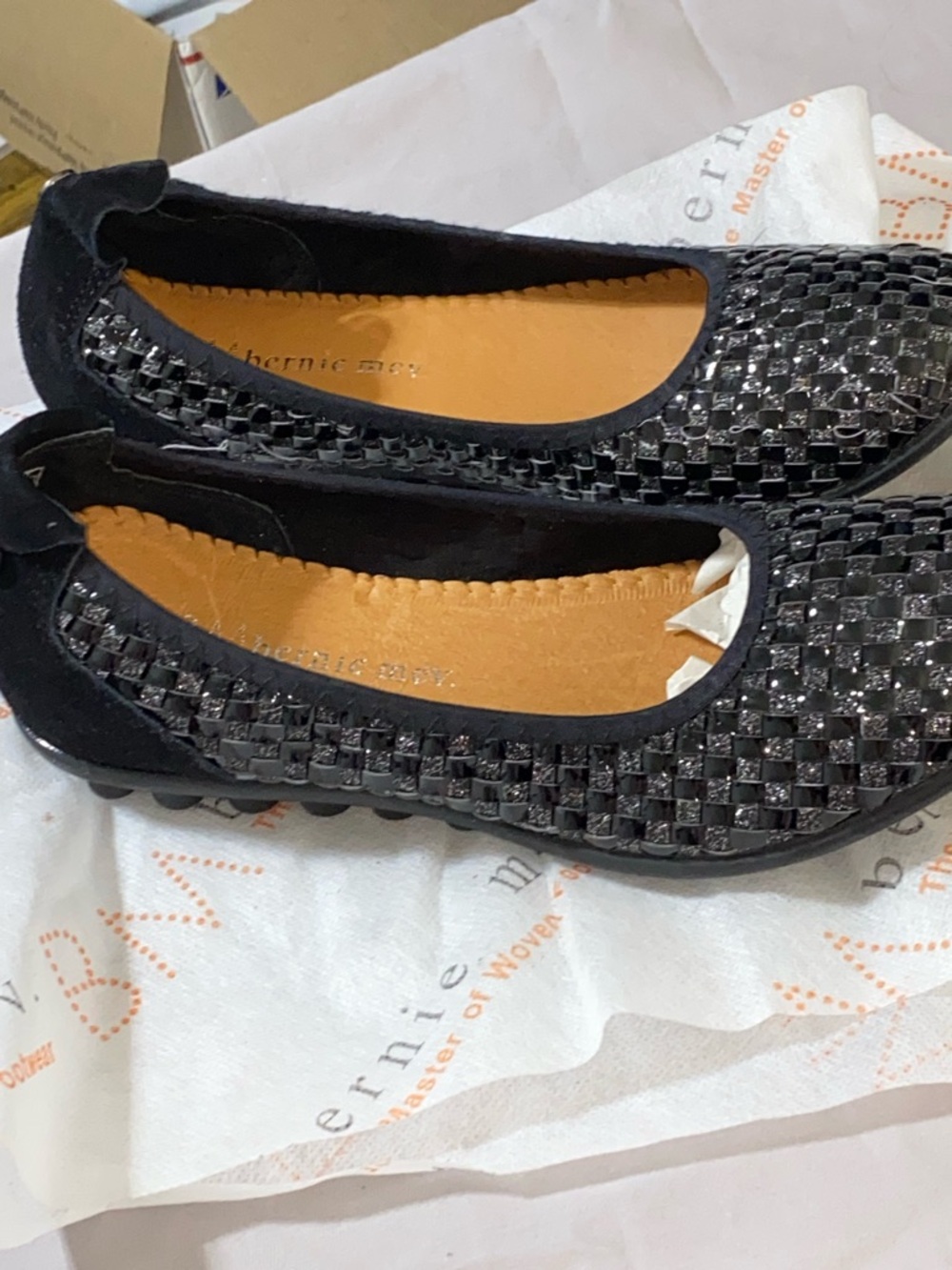 NEW bernie mev. WO 8(EU39) CATWALK Black SPARKLY Woven Patent Ballet Flats - Picture 5 of 11